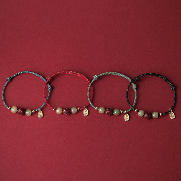 Buddha Stones 14K vergoldetes Hetian Jade Zinnober Lotus Glück handgefertigtes Seilarmband - image 13