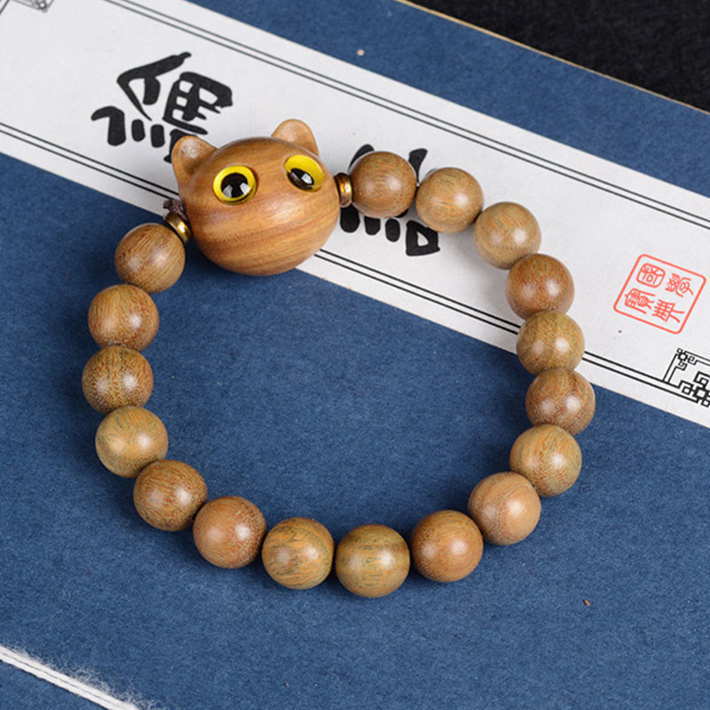 Buddha Stones, Ebenholz, grünes Sandelholz, rotes Sandelholz, schönes Katzen-Balance-Armband - Grüne Sandelholzkatze, 10 mm x 15 Perlen (Handgelenkumfang 14–16 cm) - image 4