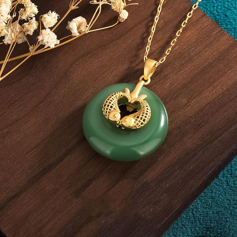 Buddha Stones Cyan Jade Koi Fisch Glück Halskette Anhänger - image 3