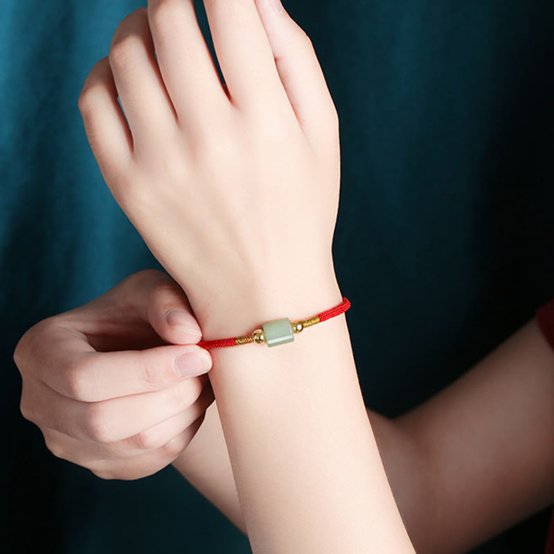 Buddha Stones Tibet Handgefertigtes grünes Aventurin- und rotes Malachit-Glücksschutz-Armband aus geflochtenem Seil