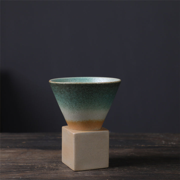 Buddha Stones Keramik-Kaffeetasse im Vintage-Stil mit Farbverlauf, Tea Latte, Espressotasse mit Standfuß, 200 ml