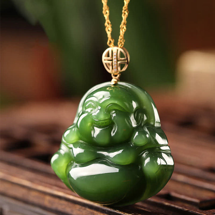 925 Sterling Silber Lachender Buddha Hetian Cyan Jade 18K Gold Success Halskette Kettenanhänger - image 5