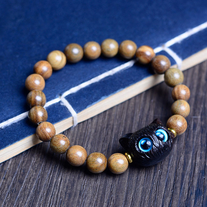 Buddha Stones, Ebenholz, grünes Sandelholz, rotes Sandelholz, schönes Katzen-Balance-Armband - Rote Sandelholzkatze, 8 mm x 20 Perlen (Handgelenkumfang 14–16 cm) - image 10