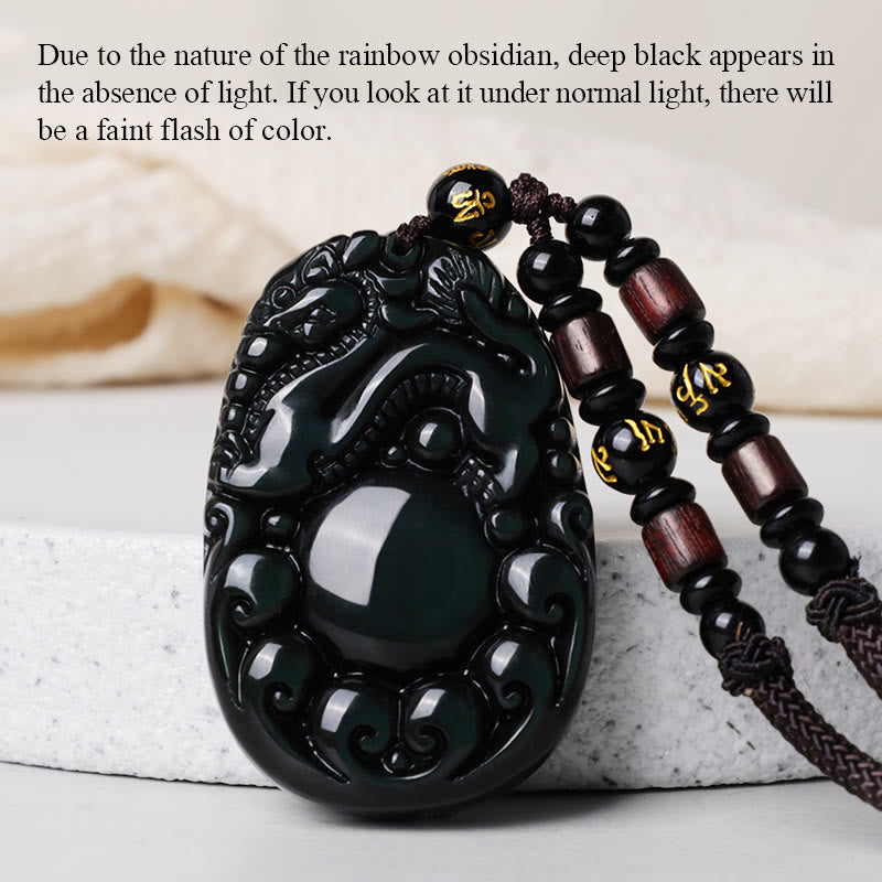 Buddha Stones Tibetische positive Regenbogen-Obsidian-PiXiu-Halskette - image 6