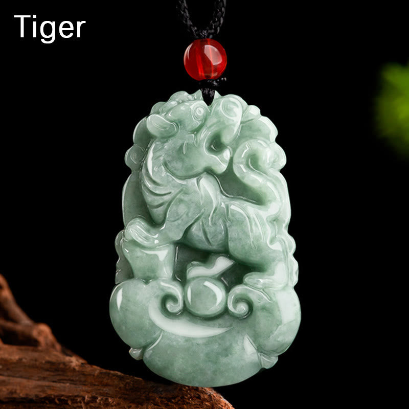 Halskette mit Buddha Stonesn, natürlicher grüner Jade, 12 chinesische Sternzeichen, Glück, Wohlstand