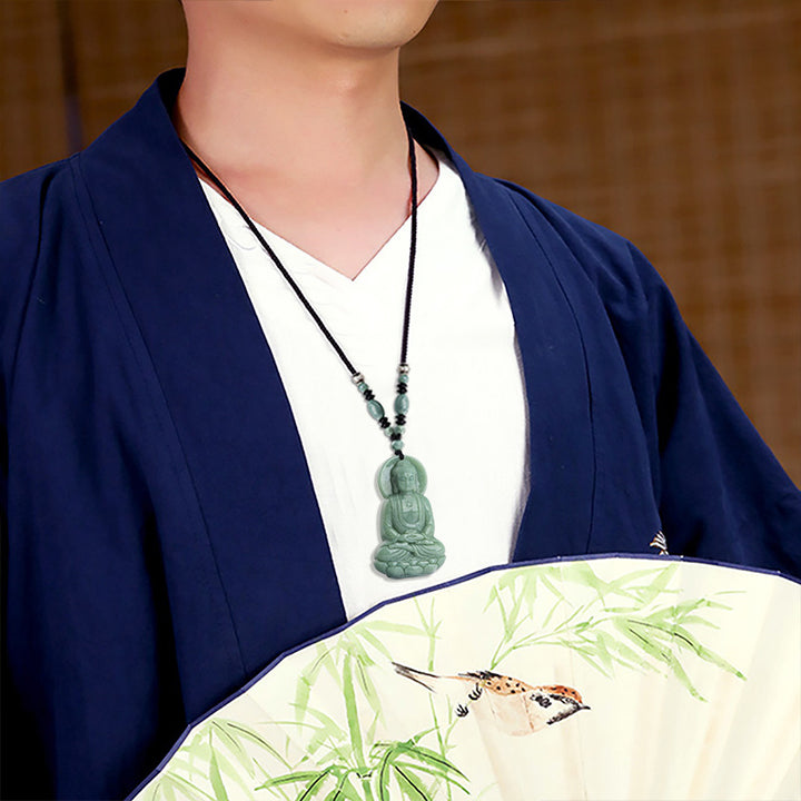 Buddha Stones Amitabha Buddha Jade Amulett Mitgefühl String Halskette - image 3