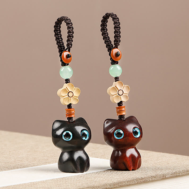 Buddha Stones, Mini-Schlüsselanhänger, kleines Blatt, rotes Sandelholz, Ebenholz, glückliche Katze, hübsches Kätzchen, Frieden, Schlüsselanhänger, Dekoration zum Aufhängen am Telefon - image 12