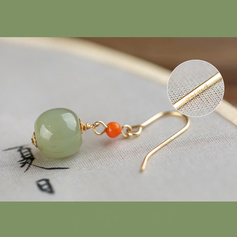 Buddha Stones 925 Sterling Silber vergoldet 14 Karat Gold Hetian Jade roter Achat Glück Tropfen Ohrringe - image 11