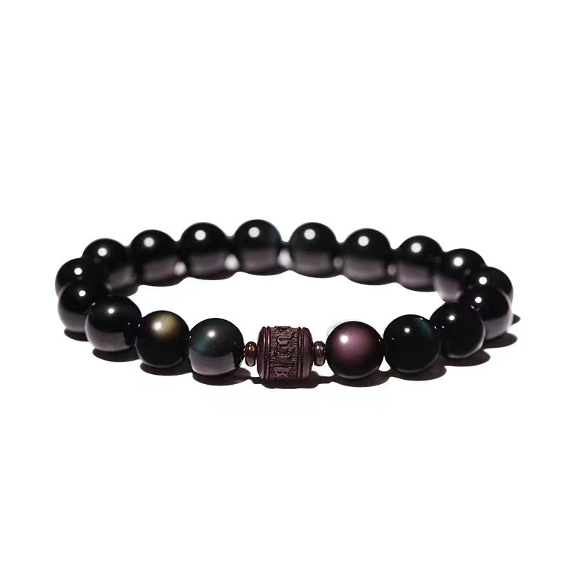 Buddha Stones, natürlicher Goldglanz-Obsidian, Regenbogen-Obsidian, Om Mani Padme Hum Fu, Charakter-Heilungsarmband