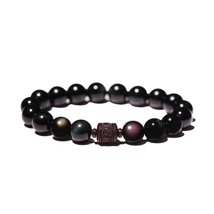 Buddha Stones, natürlicher Goldglanz-Obsidian, Regenbogen-Obsidian, Om Mani Padme Hum Fu, Charakter-Heilungsarmband