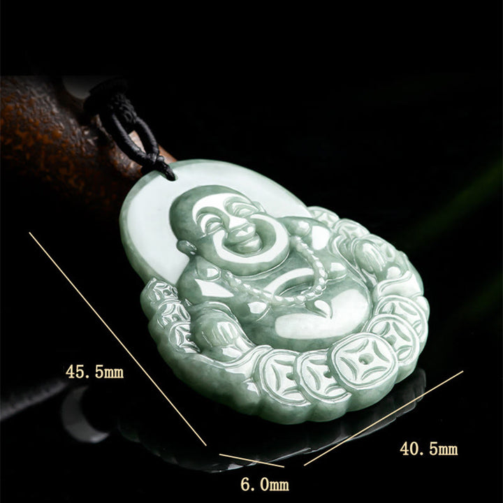 Buddha Stones, lachender Buddha, natürlicher Jade-Kupfer-Münzen-Halsketten-Anhänger - image 8