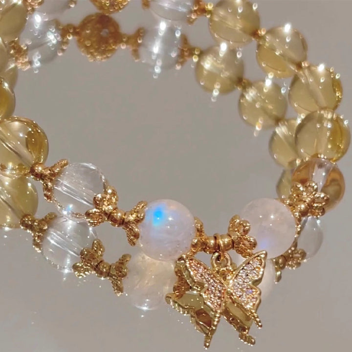 Buddha Stones Citrin-Mondstein-Schmetterlings-Charm-Wohlstandsschutz-Armband