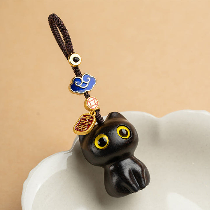 Buddha Stones, kleines Blatt, rotes Sandelholz, Ebenholz, glückliche Katze, Schutz, Schlüsselanhänger, Handy-Hängedekoration - image 10