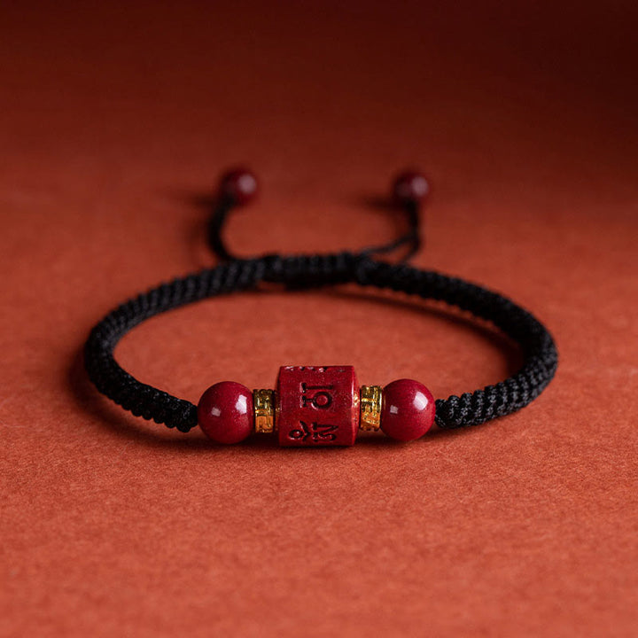 Buddha Stones Tibet Zinnober Om Mani Padme Hum geflochtenes Armband mit Gravur „Segen“.