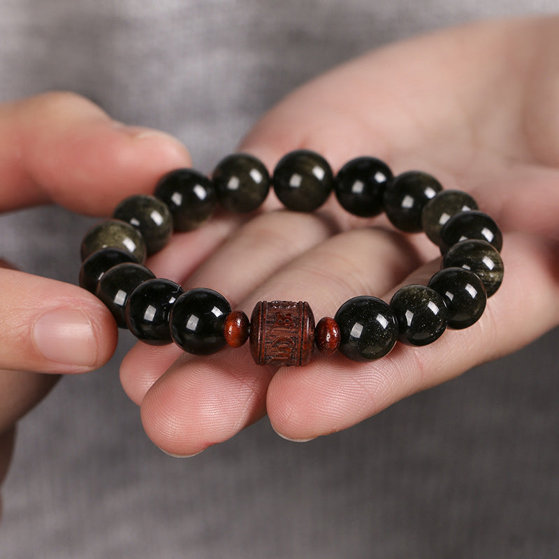 Buddha Stones, natürlicher Goldglanz-Obsidian, Regenbogen-Obsidian, Om Mani Padme Hum Fu, Charakter-Heilungsarmband