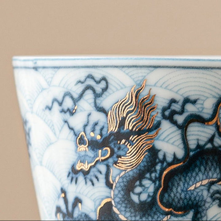Buddha Stones Kleine blau- Weiß Drachenmuster-Keramik-Teetasse, Kung-Fu-Teetassen, 45 ml