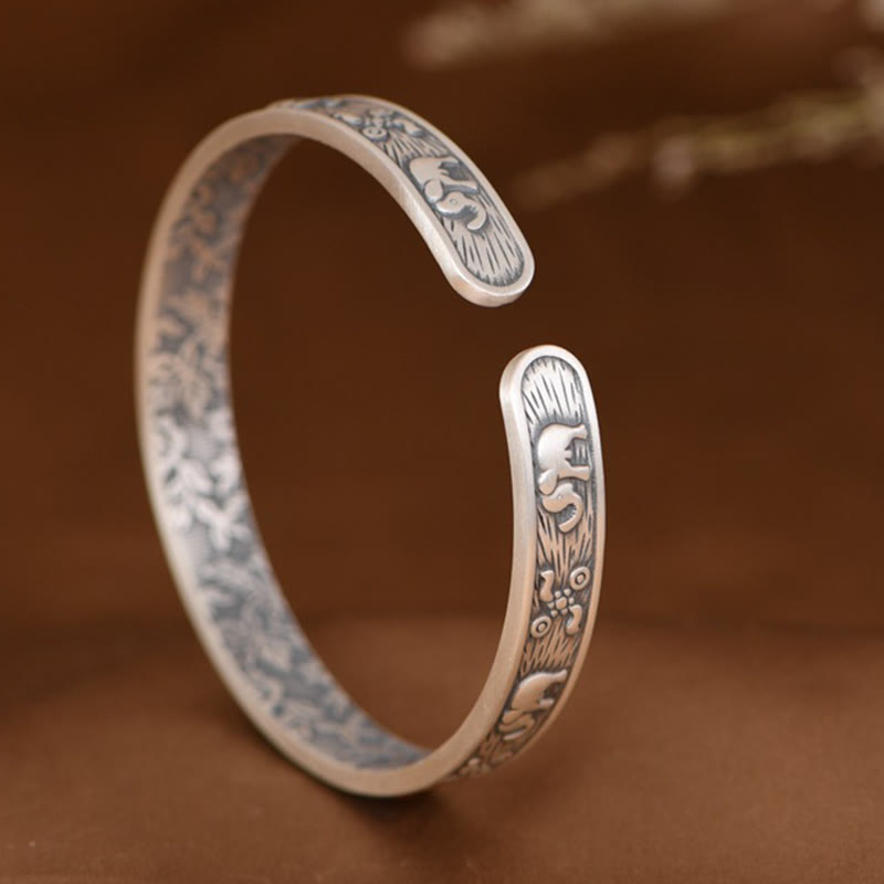 Buddha Stones 999 Sterling Silber Elefant Stärke Weisheit Armband Manschettenarmreif - image 2