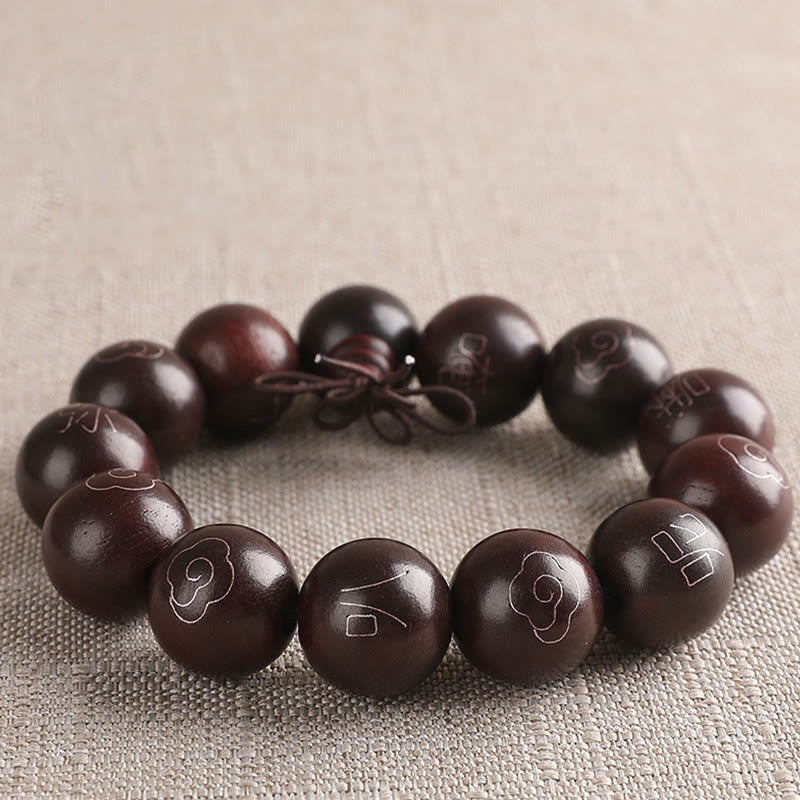 Buddha Stones, 925er-Sterlingsilber, eingelegtes kleines Blatt, rotes Sandelholz, Om Mani Padme Hum-Charakter, glückverheißende Wolken, Schutzarmband