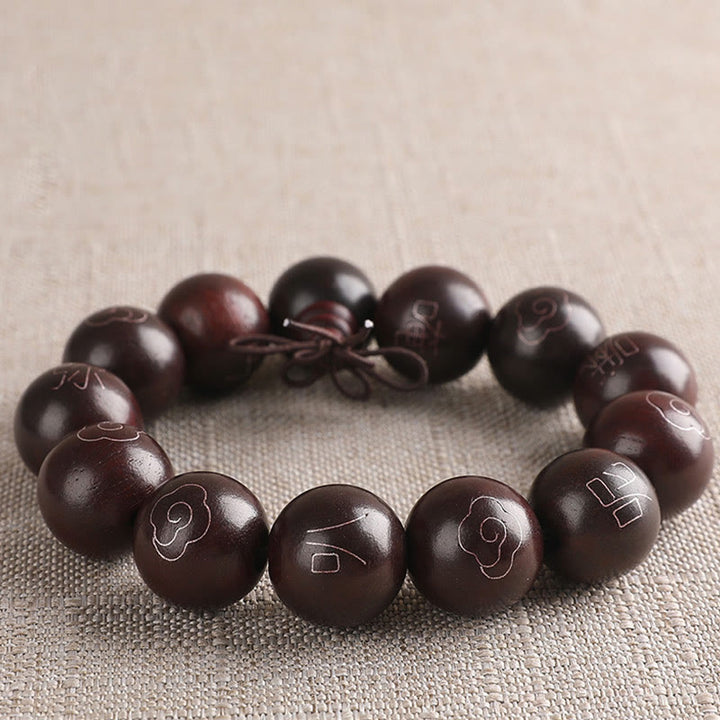 Buddha Stones, 925er-Sterlingsilber, eingelegtes kleines Blatt, rotes Sandelholz, Om Mani Padme Hum-Charakter, glückverheißende Wolken, Schutzarmband