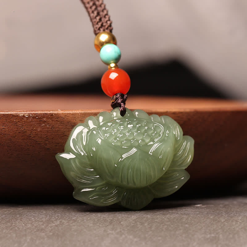 Buddha Stones Hetian Cyan Jade Lotus Flower Success Halskette Anhänger - image 3