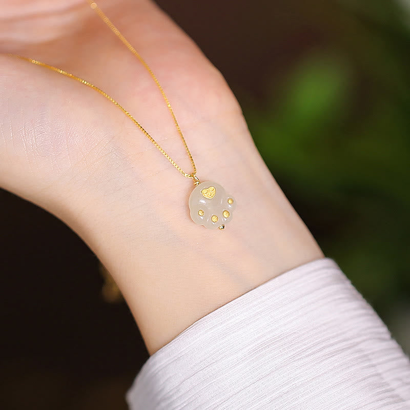 925 Sterling Silber natürliche Hetian Jade Cyan Jade Glück lachender Buddha Schmetterling Halskette Anhänger - Katzenkralle aus Hetian-Jade - image 18