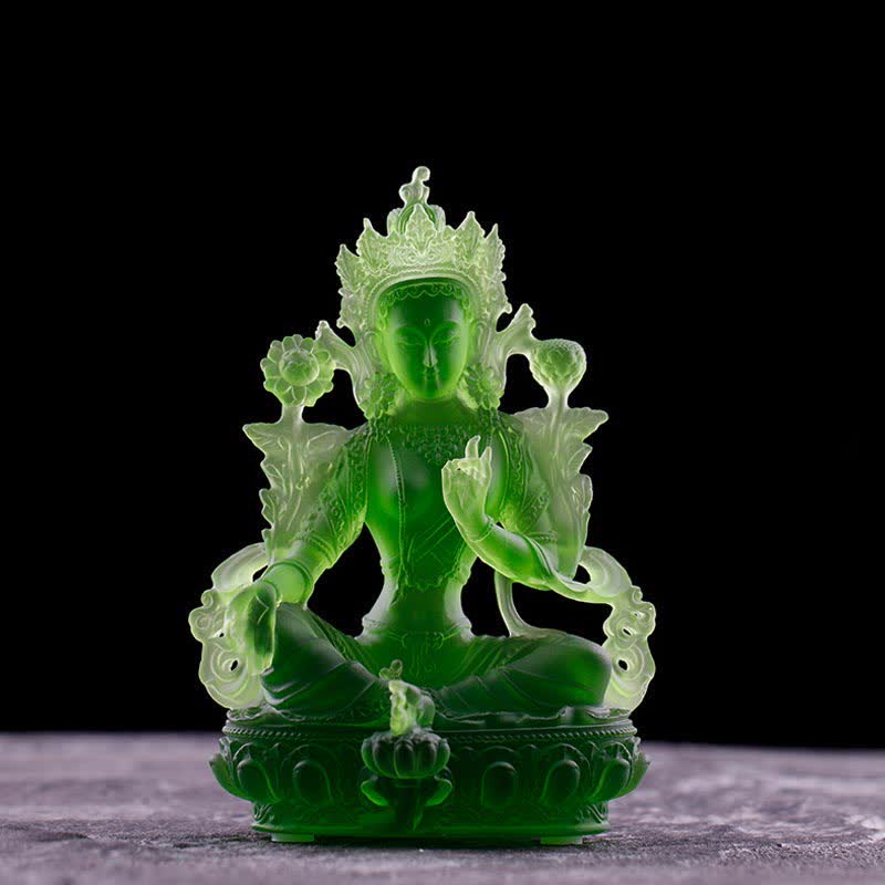 Bodhisattva Grüne Tara, handgefertigt, Liuli-Kristall, Kunststück, Schutz, Heimbüro, Statue, Dekoration - 8*6*12,8 cm - Grüne Tara - image 2