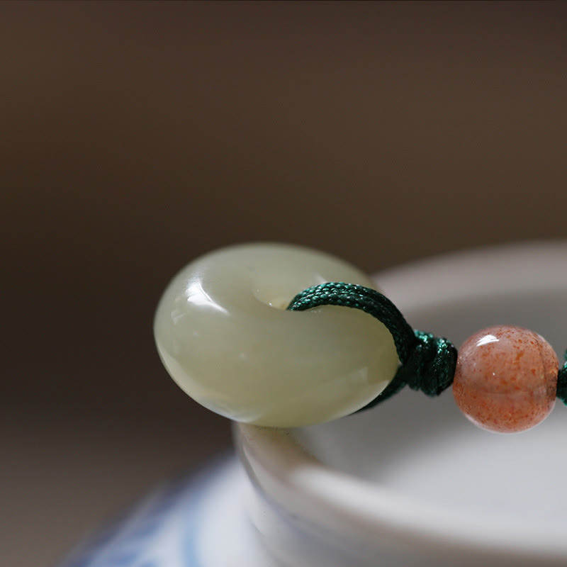 Natürlicher runder Jade-Friedensschnallen-Lotus-Überfluss-Schnur-Halskettenanhänger - image 3