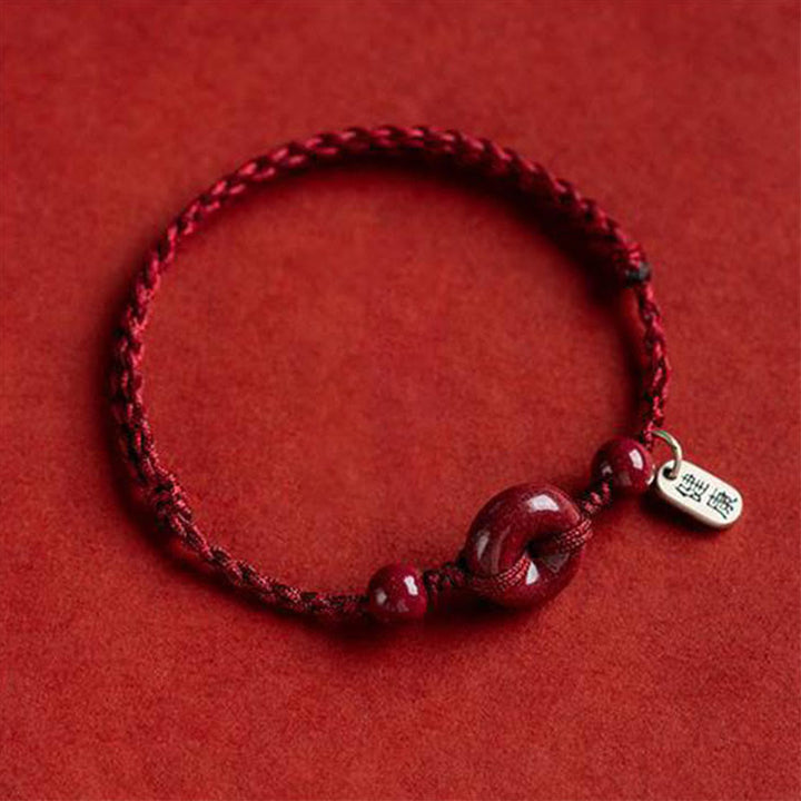Buddha Stones, handgefertigt, Zinnober-Friedensschnalle, sicheres und gesundes Charm-Segen-Armband, Fußkettchen