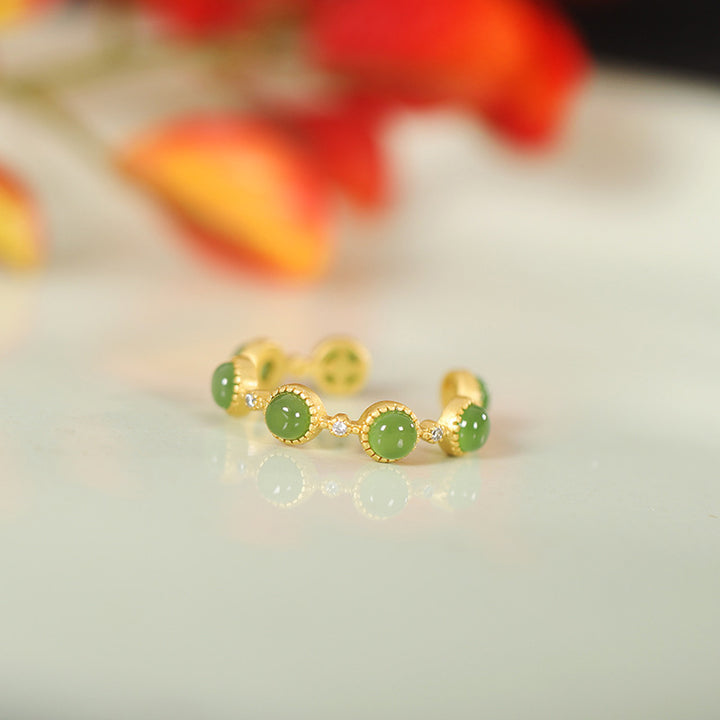 Buddha Stones Healing Calm Ring, verstellbarer Jade, Zyanblau - image 7