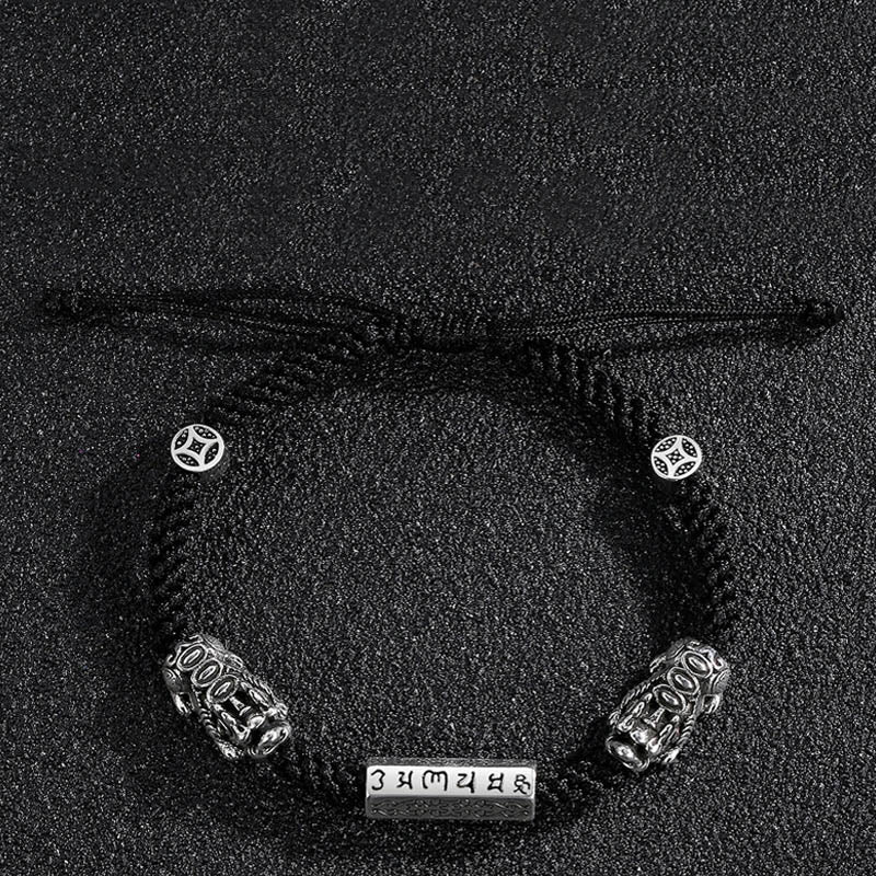 Buddha Stones Double PiXiu Feng Shui Kupfer Münze Om Mani Padme Hum String Armband - image 5