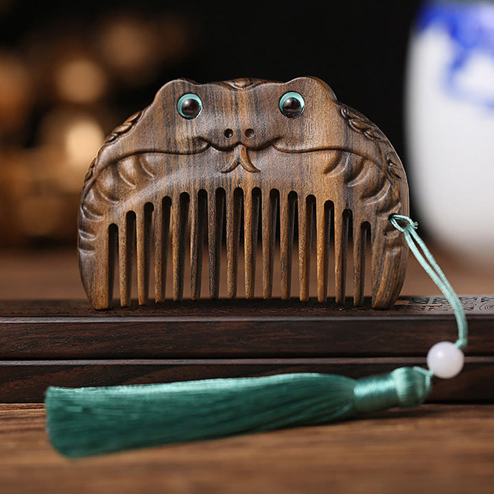 Tragbarer Mini-Kamm mit chinesischem Sternzeichen, grünem Sandelholz, Frieden