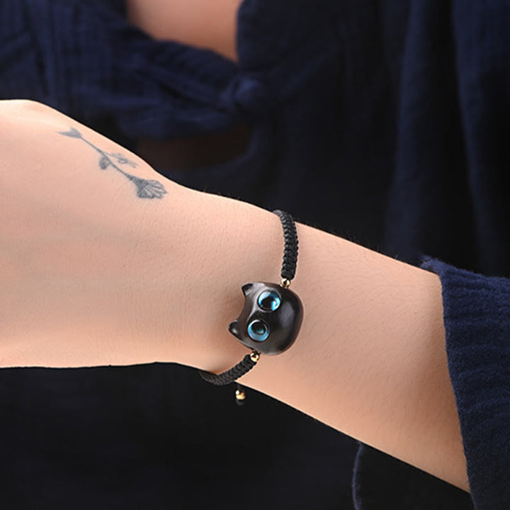 Buddha Stones, kleines Blatt, rotes Sandelholz, Ebenholz, süßer Katzenkopf, ruhiger Schutz, geflochtenes Armband - image 16