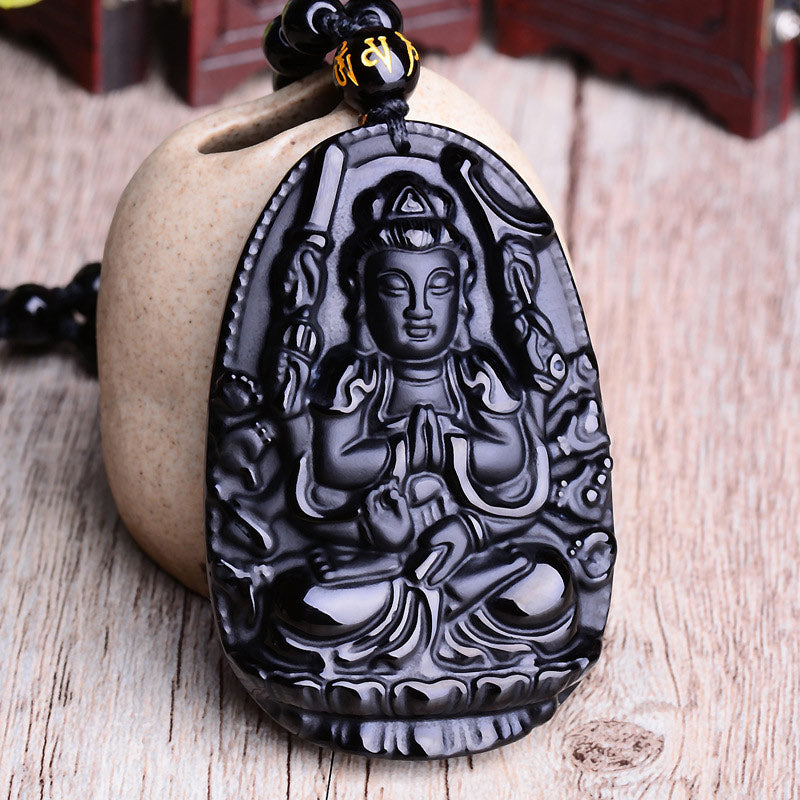 Buddha Stones, chinesisches Sternzeichen, Obsidian, Buddha-Amulett, Schutz-Anhänger-Halskette - image 1