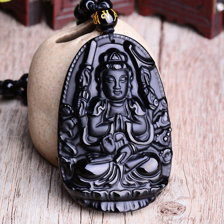 Buddha Stones, chinesisches Sternzeichen, Obsidian, Buddha-Amulett, Schutz-Anhänger-Halskette - image 1