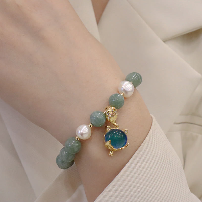 Buddha Stones Jade-Perlen-Farbwechsel-Fuchs-Charm-Glücksarmband