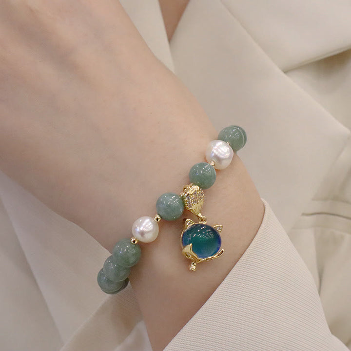 Buddha Stones Jade-Perlen-Farbwechsel-Fuchs-Charm-Glücksarmband