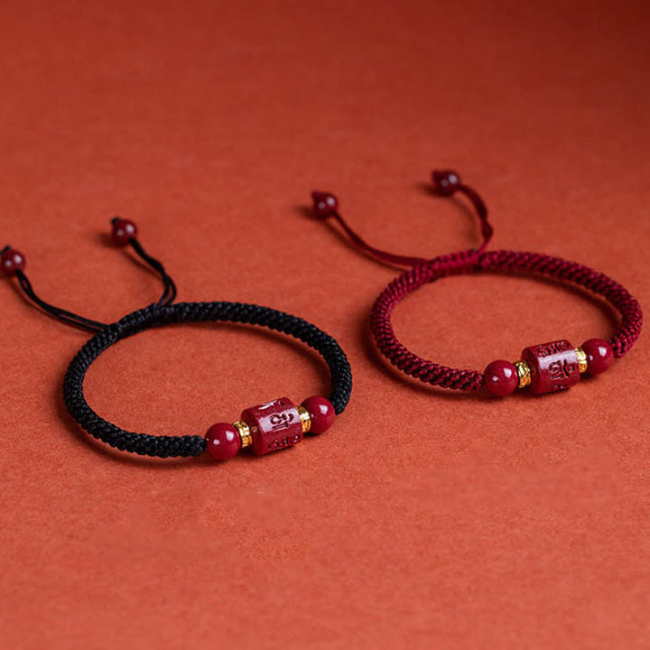 Buddha Stones Tibet Zinnober Om Mani Padme Hum geflochtenes Armband mit Gravur „Segen“.