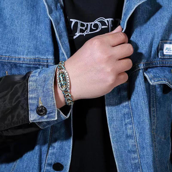 Buddha Stones Tibetisches Neun-Augen-Dzi-Perlen-Om-Mani-Padme-Hum-Türkis-Schutz-Armband, drehbar - image 5