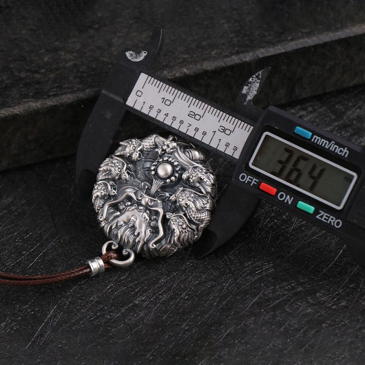 Buddha Stones 999 Sterling Silber Neun Drachen spielen mit einer Perle Glücksschutz Halskettenanhänger - image 7