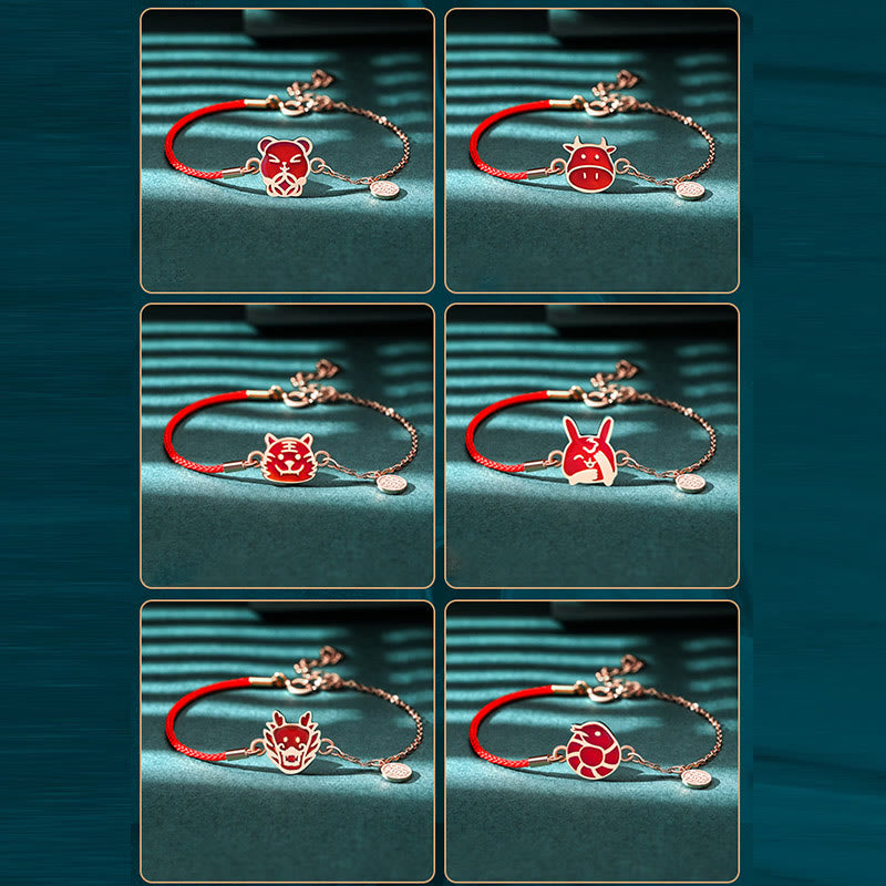 Buddha Stones 925 Sterling Silber Farbwechselndes chinesisches Sternzeichen Glücksschutz Rotes Kettenarmband - image 28