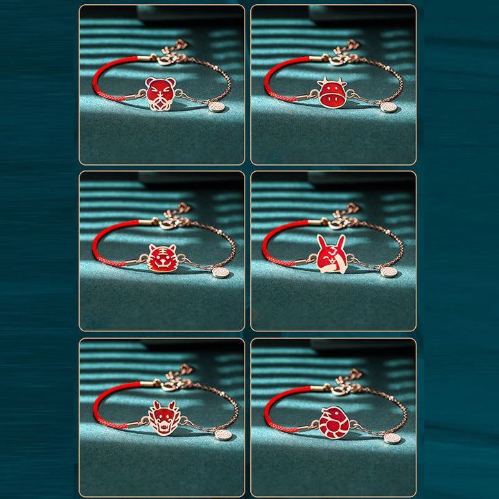 Buddha Stones 925 Sterling Silber Farbwechselndes chinesisches Sternzeichen Glücksschutz Rotes Kettenarmband - image 28