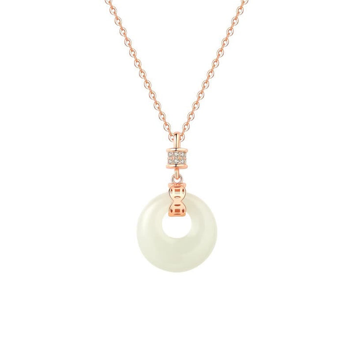 925 Sterling Silber Hetian Weiß Jade Münze Blume Frieden Schnalle Glück Halskette Anhänger