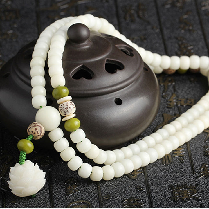 Buddha Stones Weiß Jade Bodhi Lotus Mala Harmonie Halskette Armband - image 22
