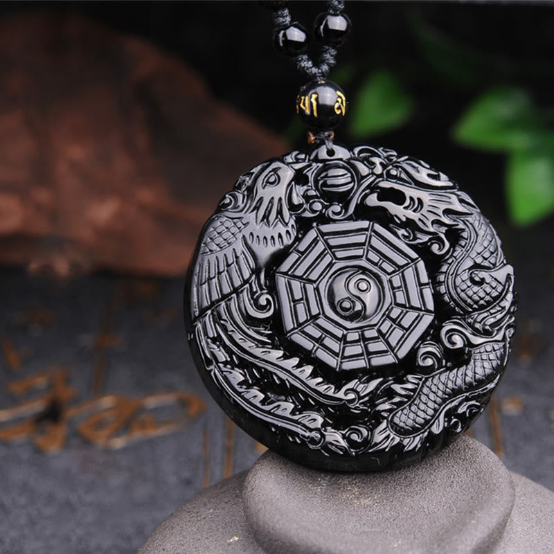Buddha Stones Bagua Dragon Phoenix Obsidian Erfüllung Anhänger Halskette - image 9
