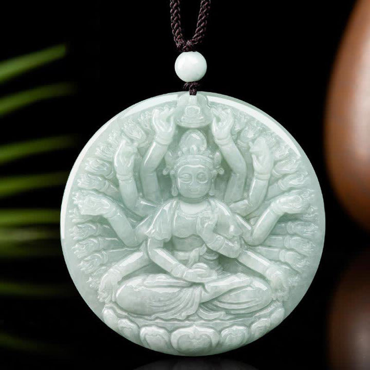 Tausendhändiger Kwan Yin Avalokitesvara-Jade-Segen-Halskettenanhänger - Jade (Wohlstand ♥ Überfluss) - image 1