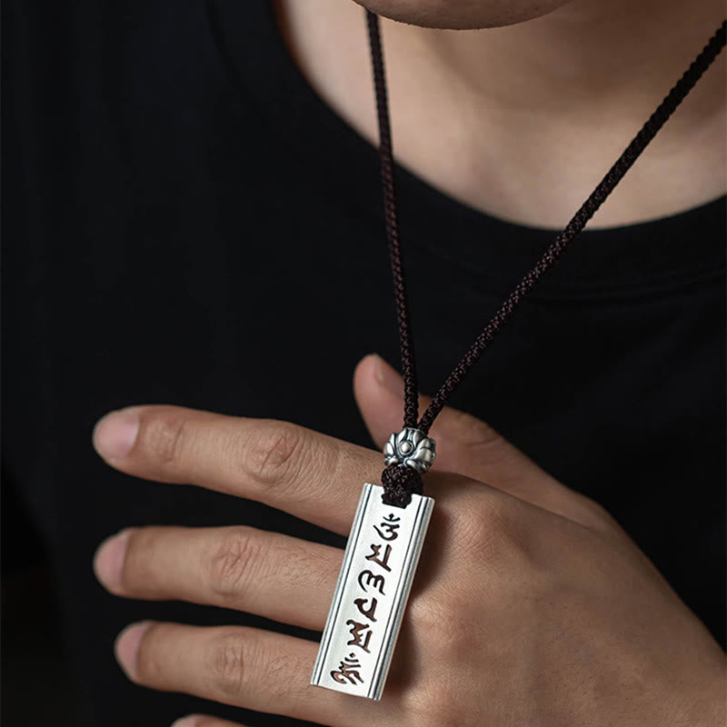 Buddha Stones 999 Sterling Silber Om Mani Padme Hum Halskette mit Lotus-Weisheitsgravur - image 10