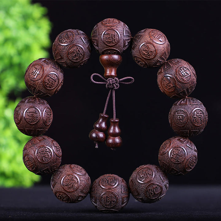 Buddha Stones Chinesisches Sternzeichen Palisander Ebenholz Kupfermünze PiXiu Geschnitztes Wärmearmband