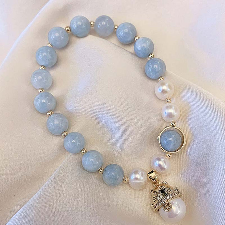 Charm-Armband mit Buddha Stonesn, Aquamarin-Perle, Friedensheilung, Glückskatze - image 2