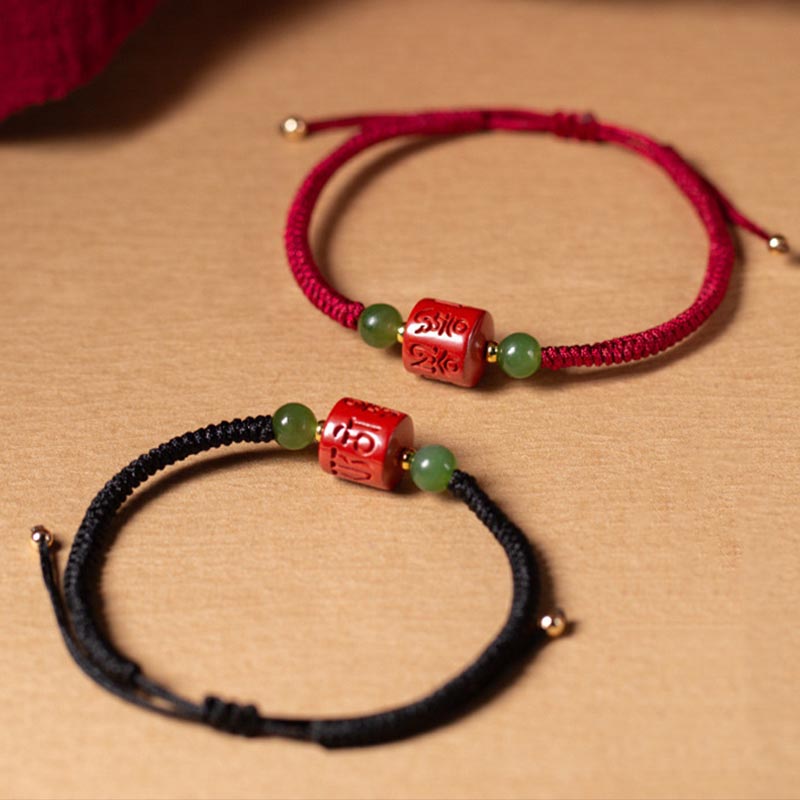 Armband aus geflochtenem Seil von Buddha Stones Tibetan Cinnabar Om Mani Padme Hum mit Gravur und Segen