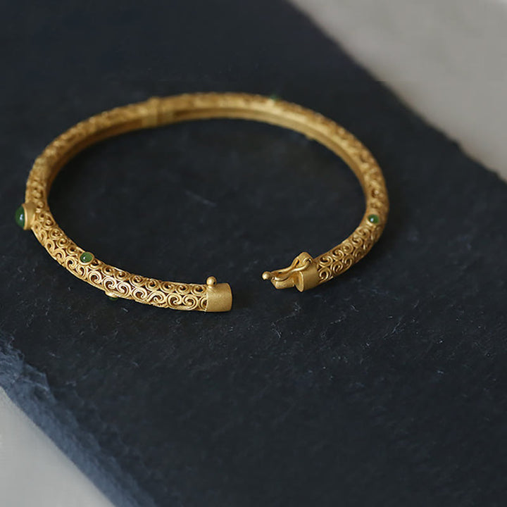 Buddha Stones Cyan Jade Kupfer Glücksverheißende Wolken Calm Healing Armband Armreif